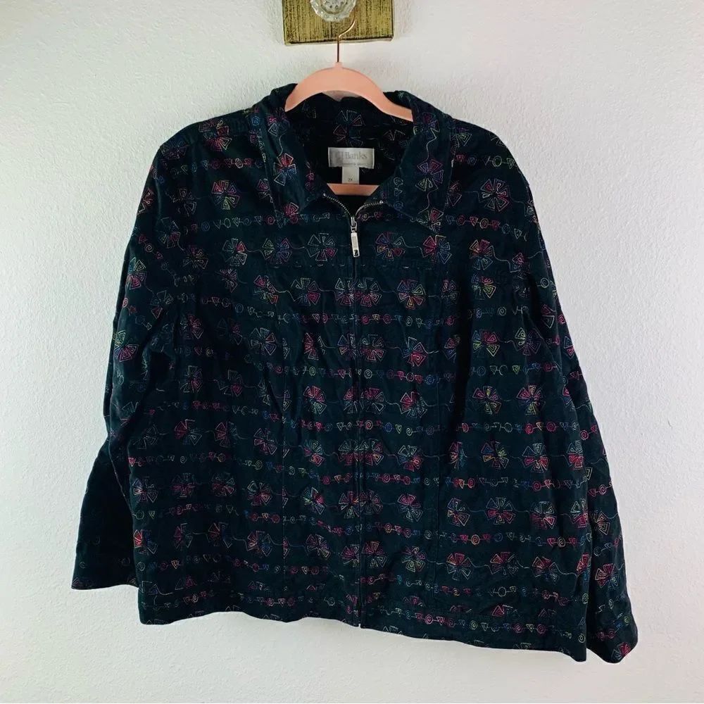 CJ Banks Black Rainbow Embroidered Jacket